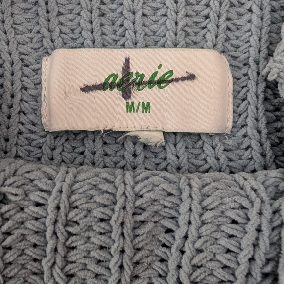 Aerie Women's Oversized Chunky Knit Pullover Sweater Mock Neck Light Blue Cozy M - Picture 2 of 9